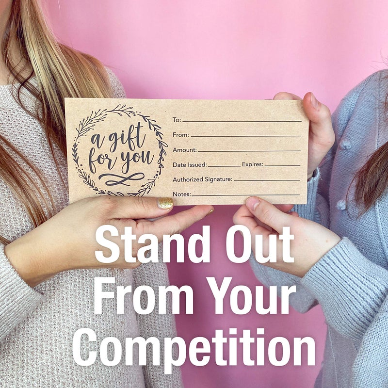 Hadley Designs 25 Blank Gift Certificates for Business â€“ 4x9 Christmas Gift Certificates Cards for Small Business, Spa, Massage, Nail & Hair Salon, Restaurant, Holidays Coupon Vouchers Made in USA - Image 4